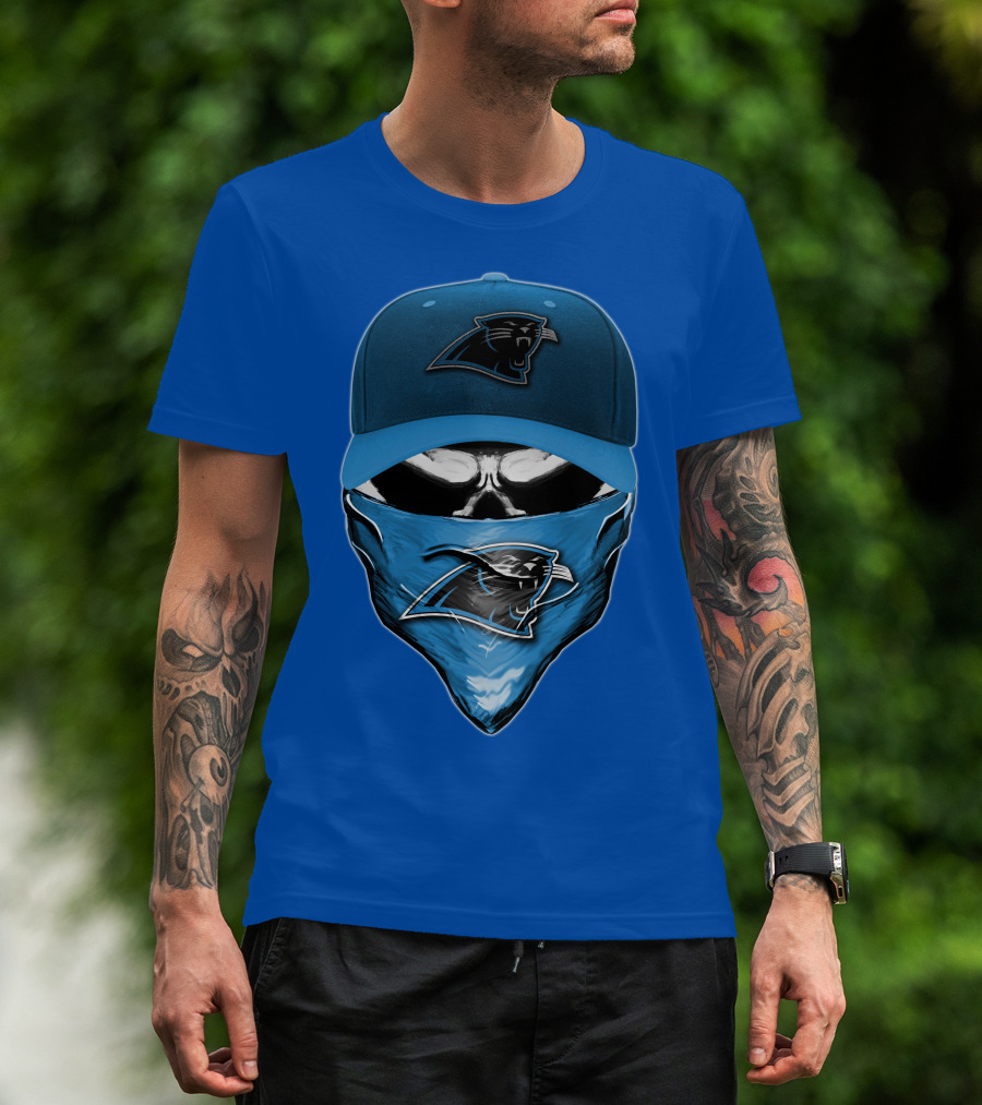 Carolina Panthers Skull With Hat And Bandana T-Shirt