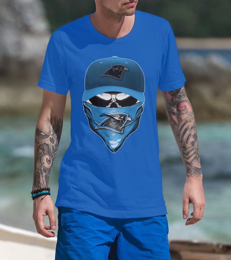 Carolina Panthers Skull With Hat And Bandana T-Shirt