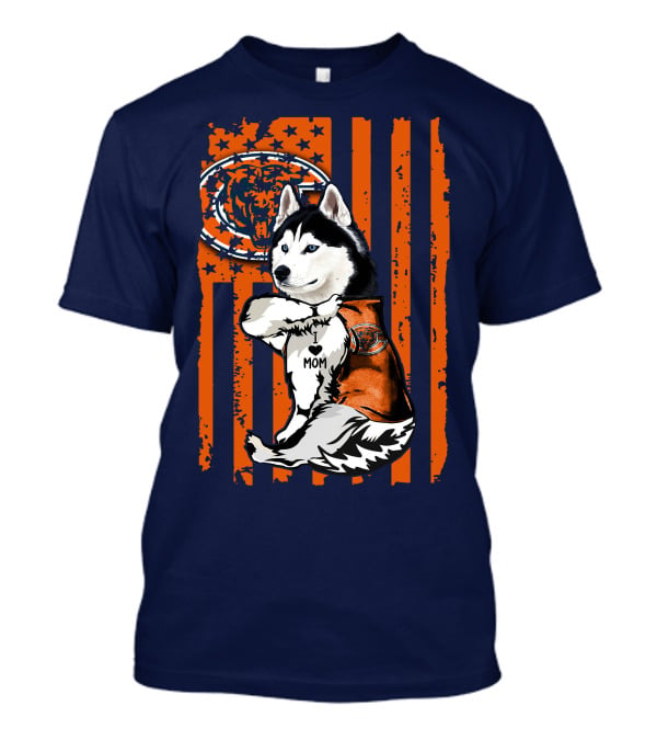 Siberian Husky Chicago Bears I Love Mom Flag T-Shirt