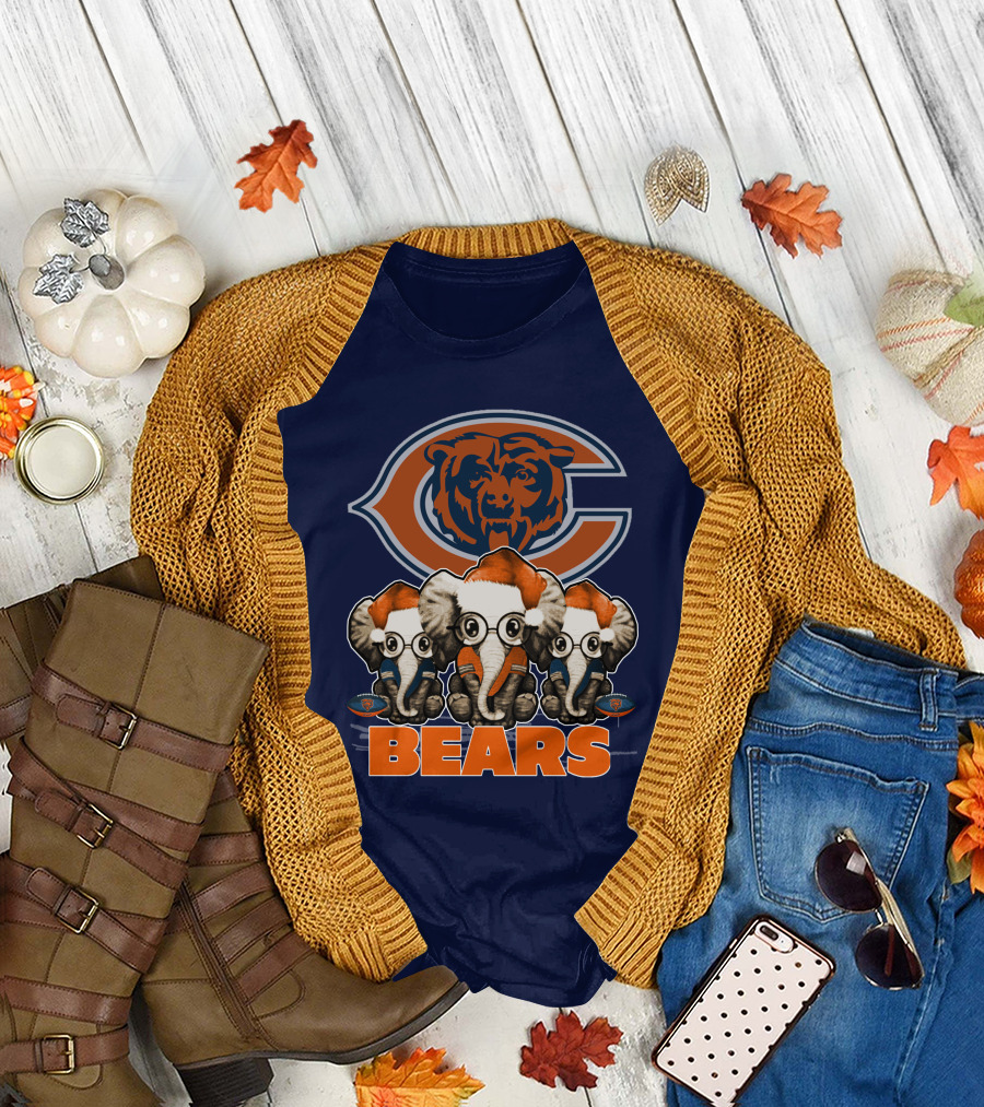 Chicago Bears Christmas Elephants Football T-Shirt