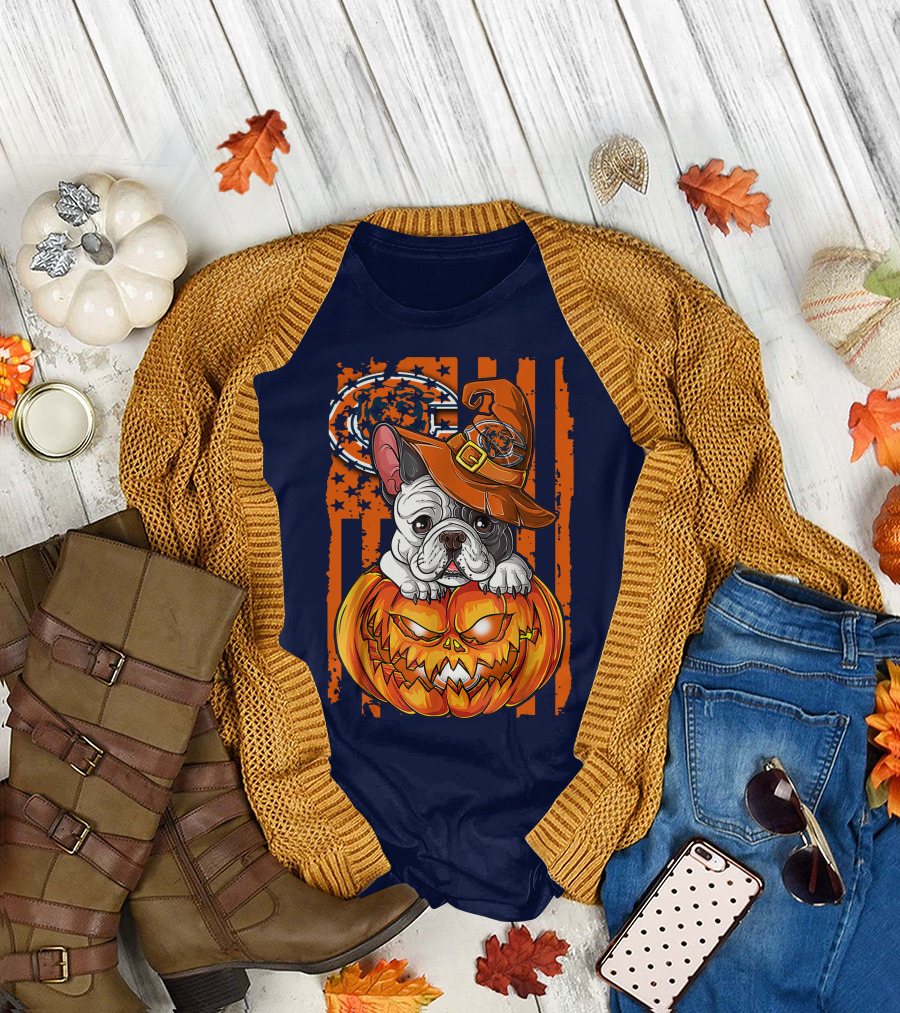 Hlw Bulldog Chicago Bears Halloween Pumpkin Dog T-Shirt