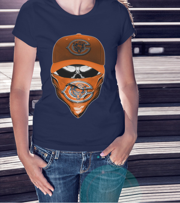 Chicago Bears Skull V6 Face Mask And Cap T-Shirt