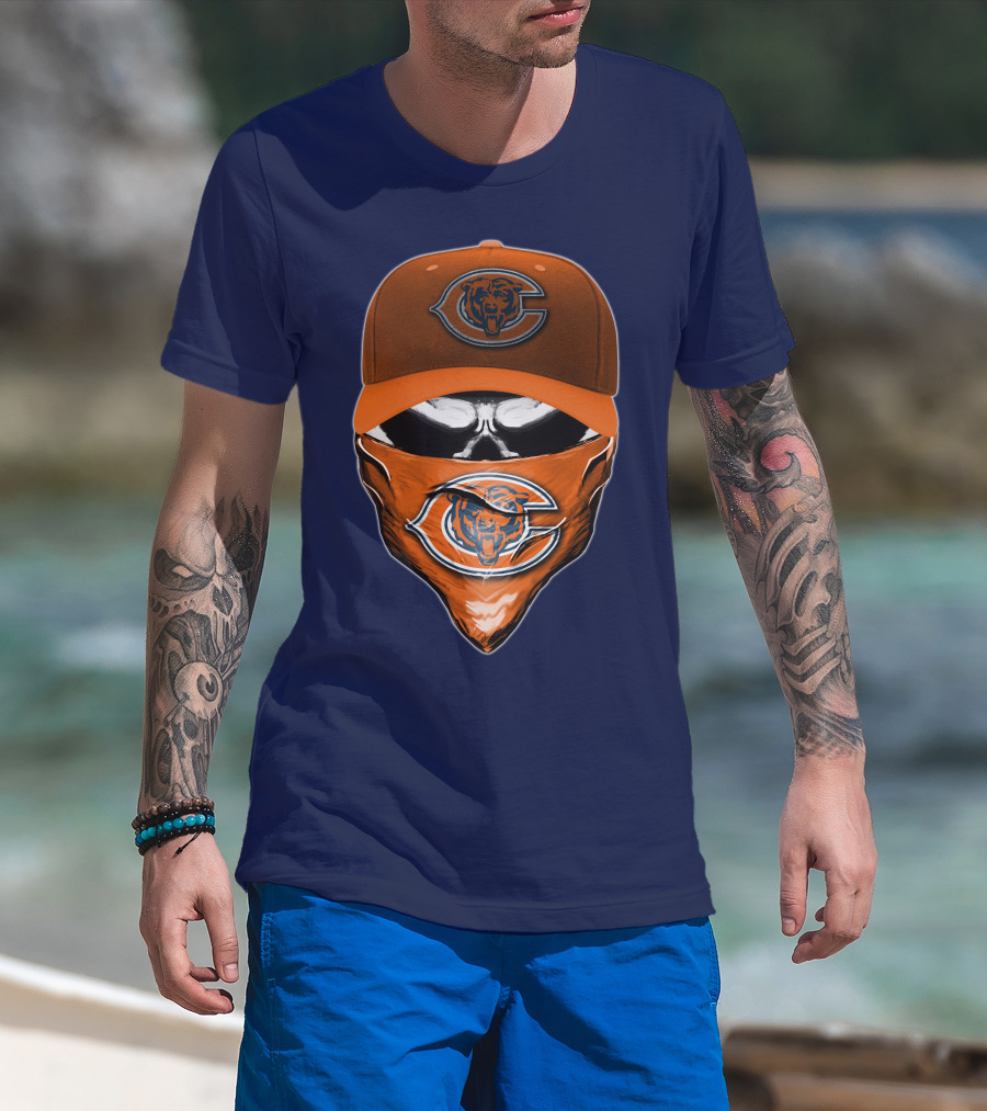 Chicago Bears Skull V6 Face Mask And Cap T-Shirt