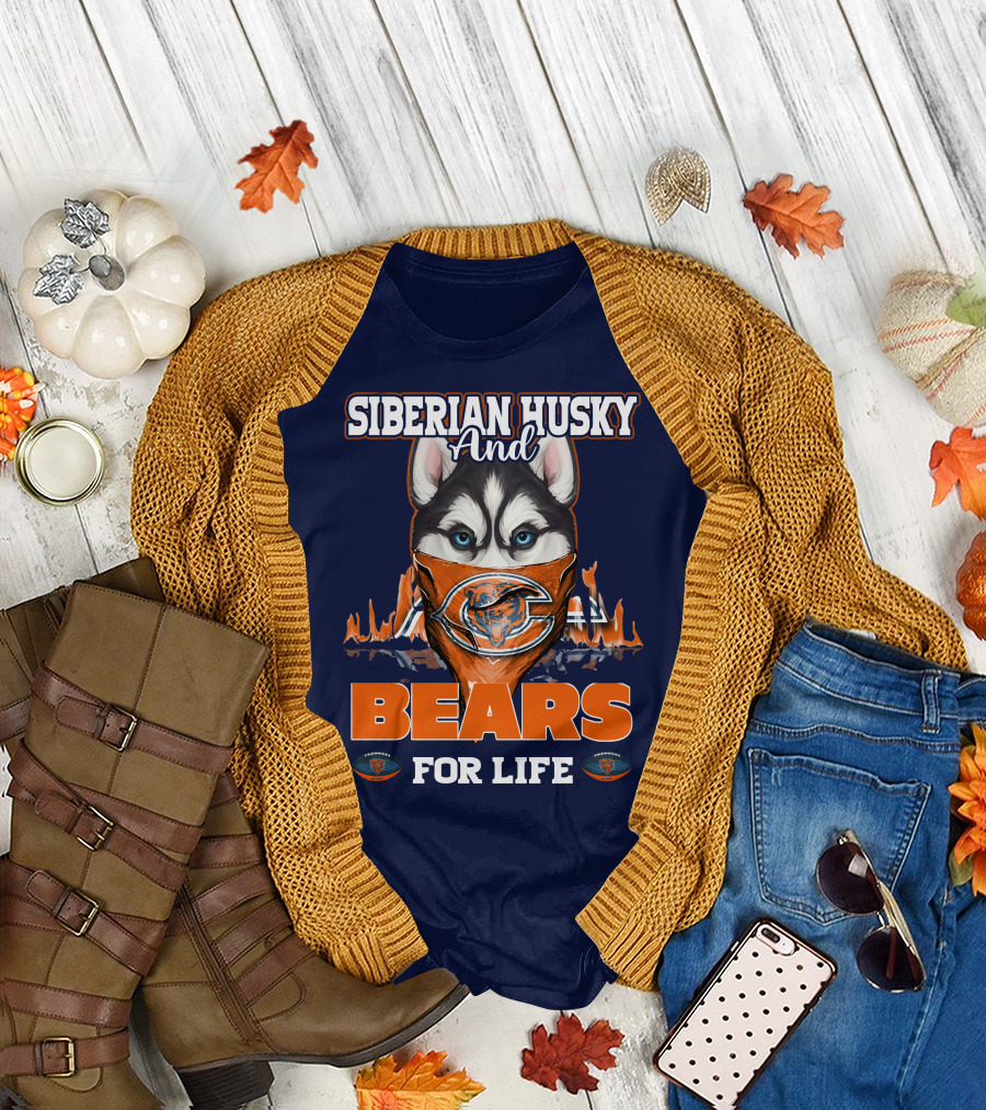 Siberian Husky and Bears for Life Chicago Bears T-Shirt