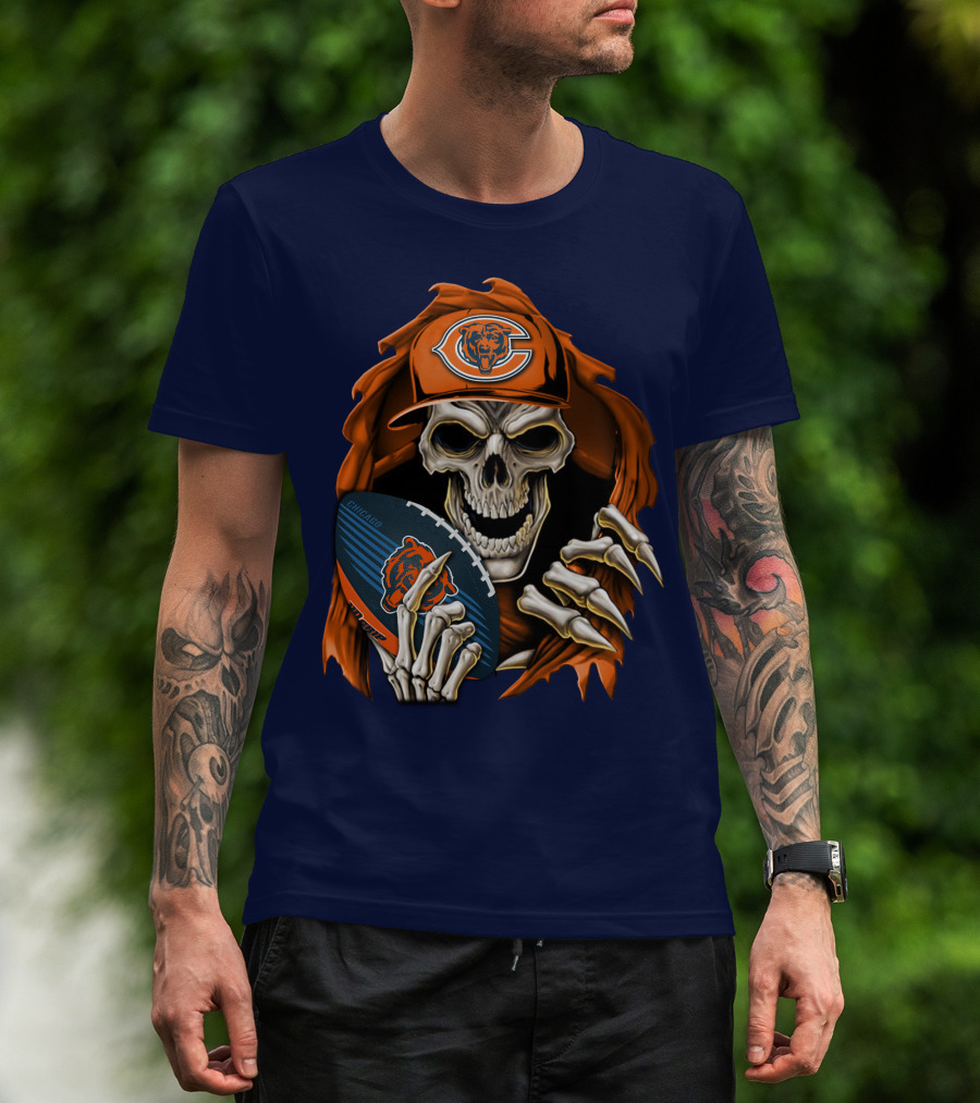 Chicago Bears Skullbong Skeleton Football Fan T-Shirt