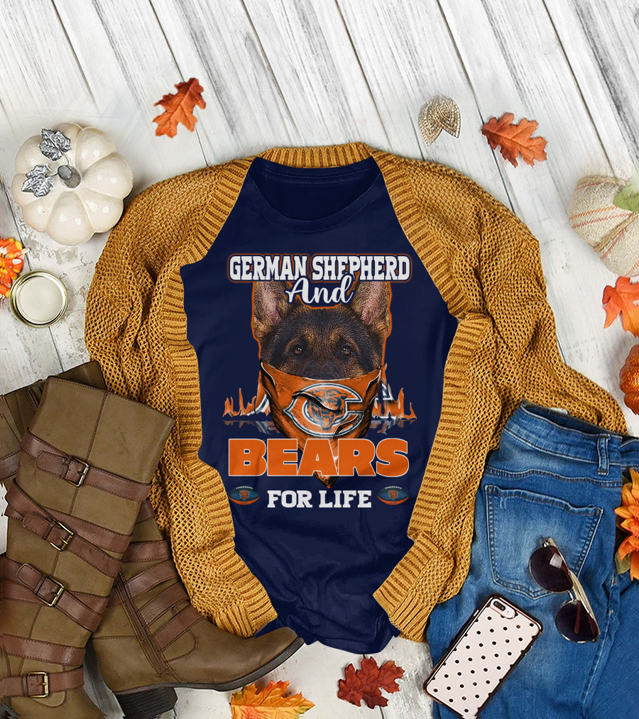 German Shepherd and Bears for Life Chicago Bears T-Shirt