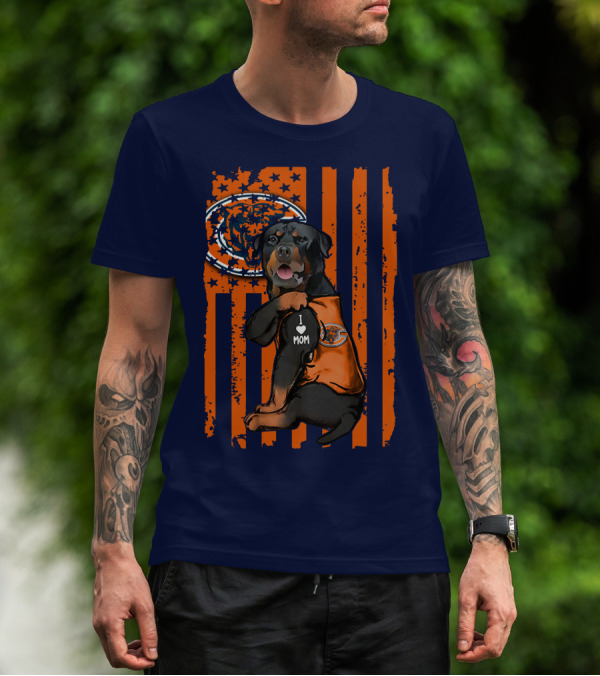Rottweiler CHICAGO BEARS I Love Mom American Flag T-Shirt