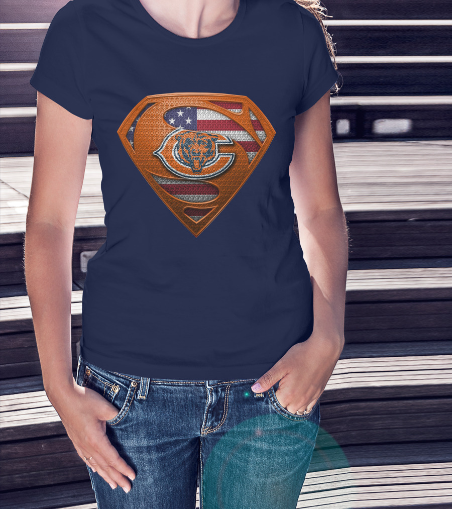 SPM CHICAGO BEARS Superhero Shield American Flag T-Shirt