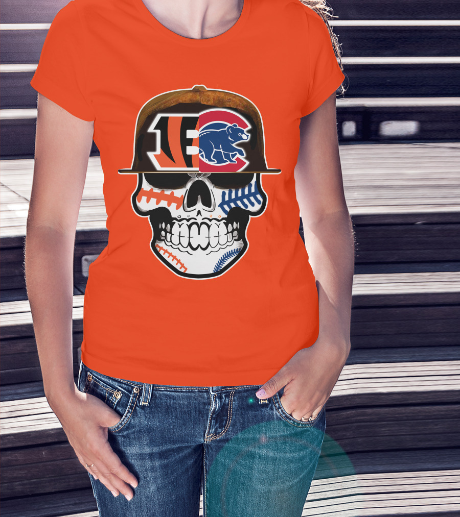 Cincinnati Bengals 53 Bears Skull Baseball Patterns T-Shirt