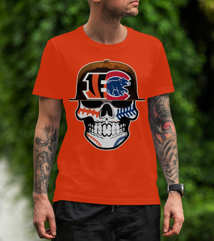 Cincinnati Bengals 53 Bears Skull Baseball Patterns T-Shirt