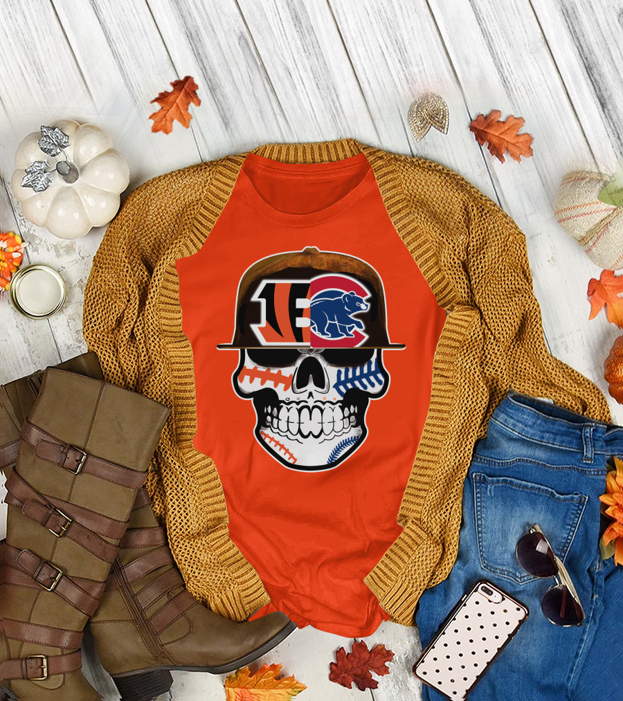 Cincinnati Bengals 53 Bears Skull Baseball Patterns T-Shirt