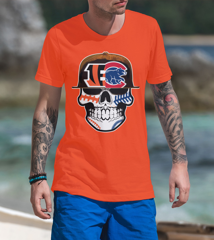 Cincinnati Bengals 53 Bears Skull Baseball Patterns T-Shirt