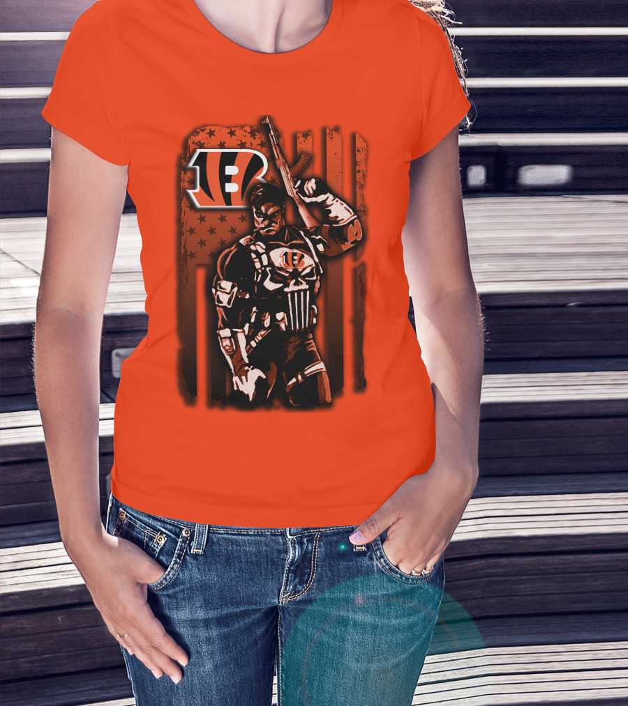Cincinnati Bengals Punisher American Flag Retro Style T-Shirt
