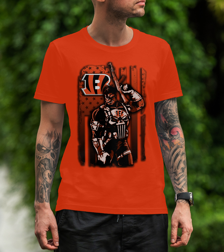 Cincinnati Bengals Punisher American Flag Retro Style T-Shirt