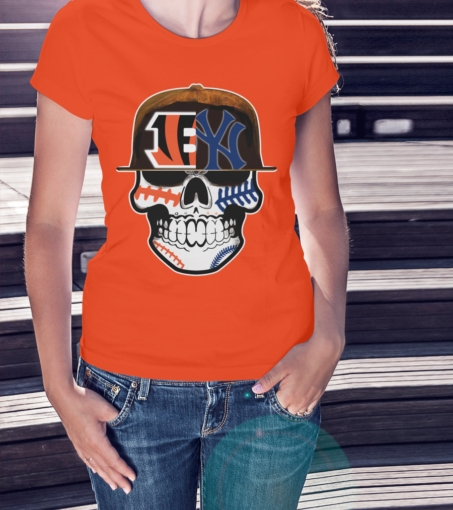 Cincinnati Bengals Yankees Skull Sports Fusion T-Shirt
