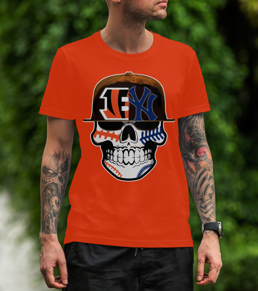 Cincinnati Bengals Yankees Skull Sports Fusion T-Shirt