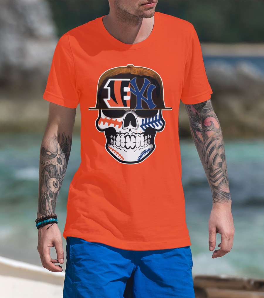 Cincinnati Bengals Yankees Skull Sports Fusion T-Shirt