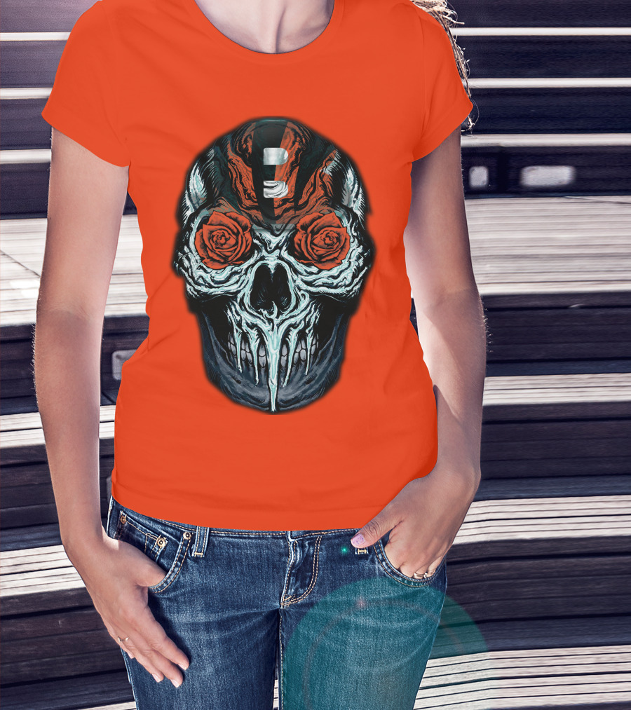 Cincinnati Bengals 34 Skull Helmet With Roses T-Shirt