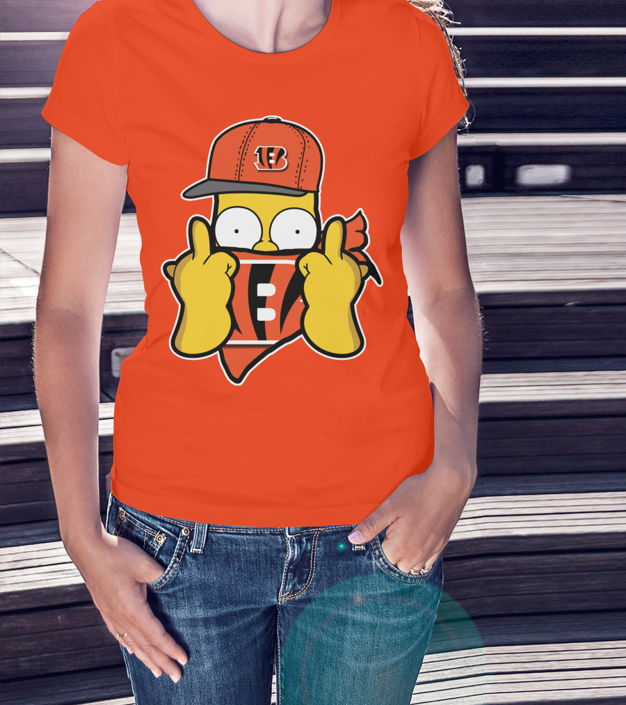 Cincinnati Bengals Fan Cartoon Character With Logo Cap And Scarf T-Shirt