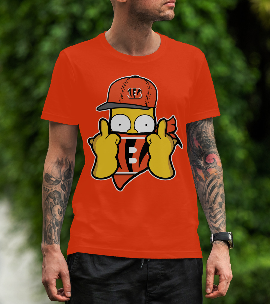 Cincinnati Bengals Fan Cartoon Character With Logo Cap And Scarf T-Shirt