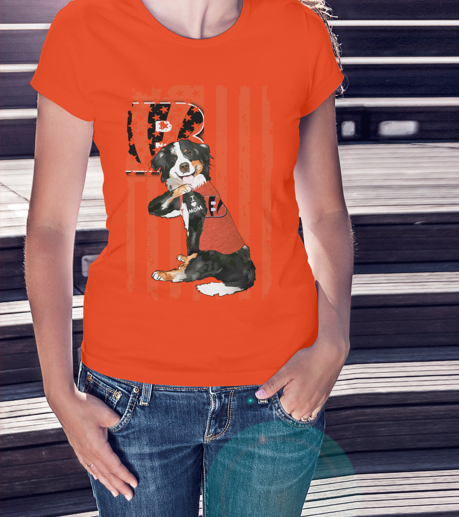 Border Collie I Love Mom Cincinnati Bengals B Retro American Flag T-Shirt