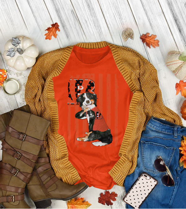 Border Collie I Love Mom Cincinnati Bengals B Retro American Flag T-Shirt