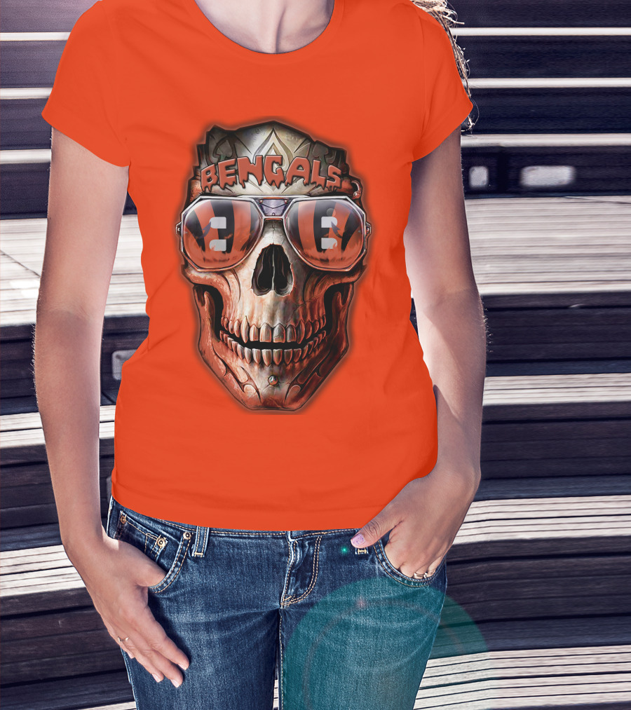 Bengals Skull Sunglasses 38 Orange T-Shirt