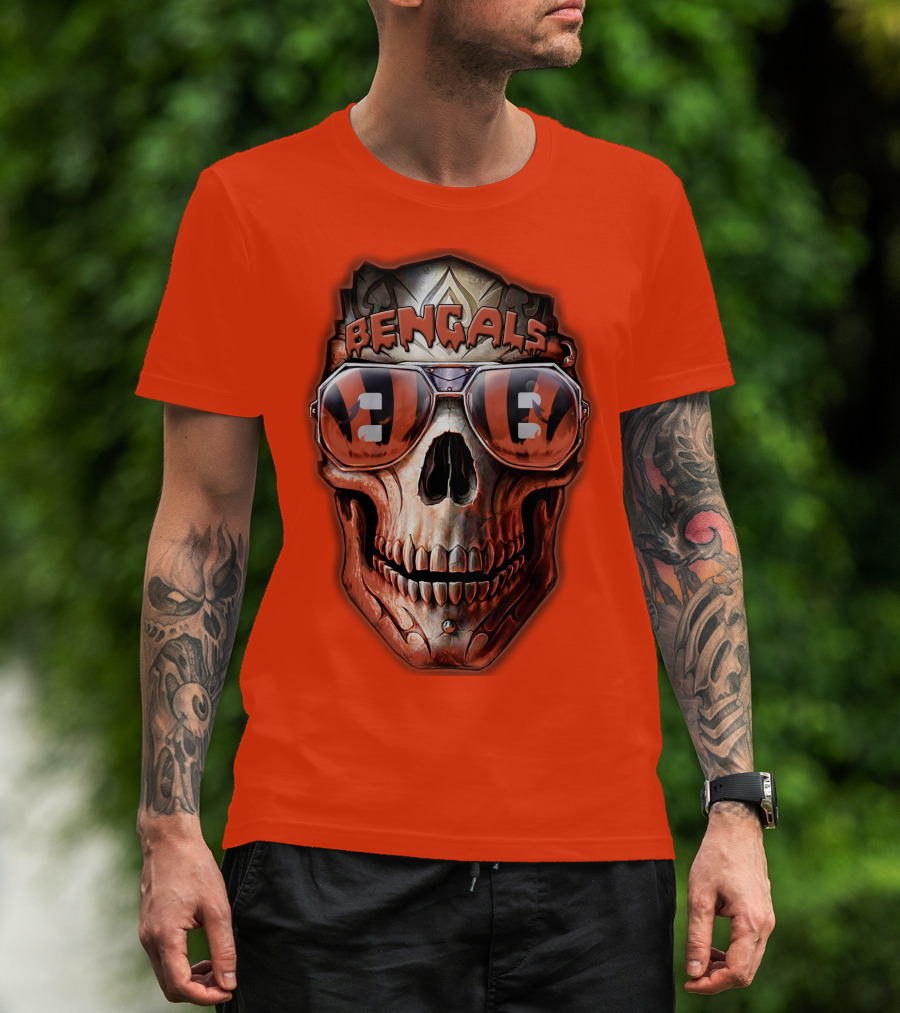 Bengals Skull Sunglasses 38 Orange T-Shirt