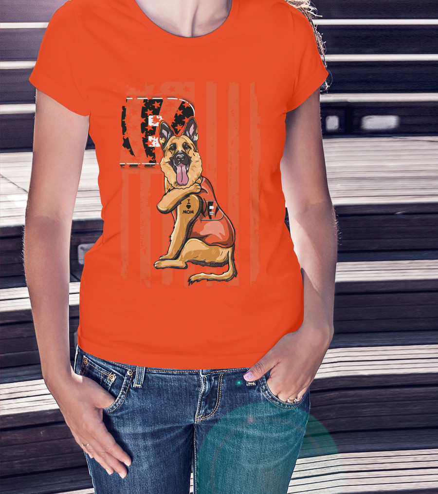 German Shepherd Cincinnati Bengals I Love Mom Football Fan T-Shirt