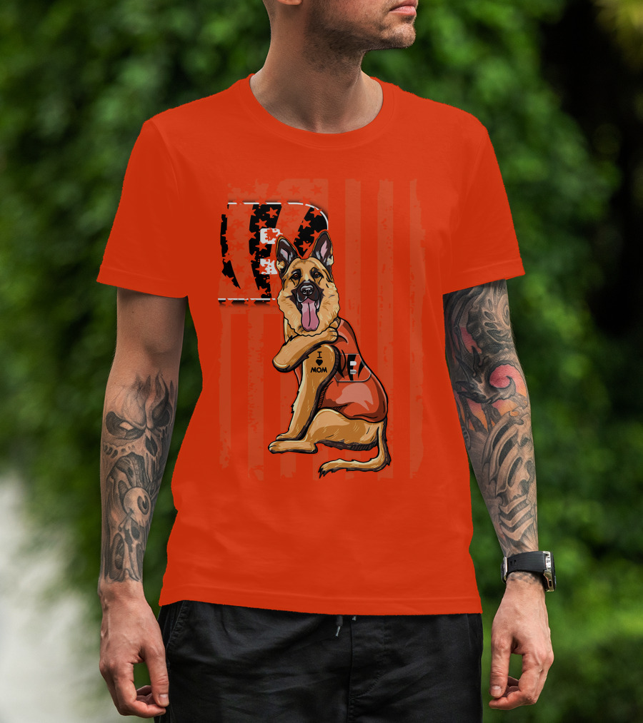 German Shepherd Cincinnati Bengals I Love Mom Football Fan T-Shirt
