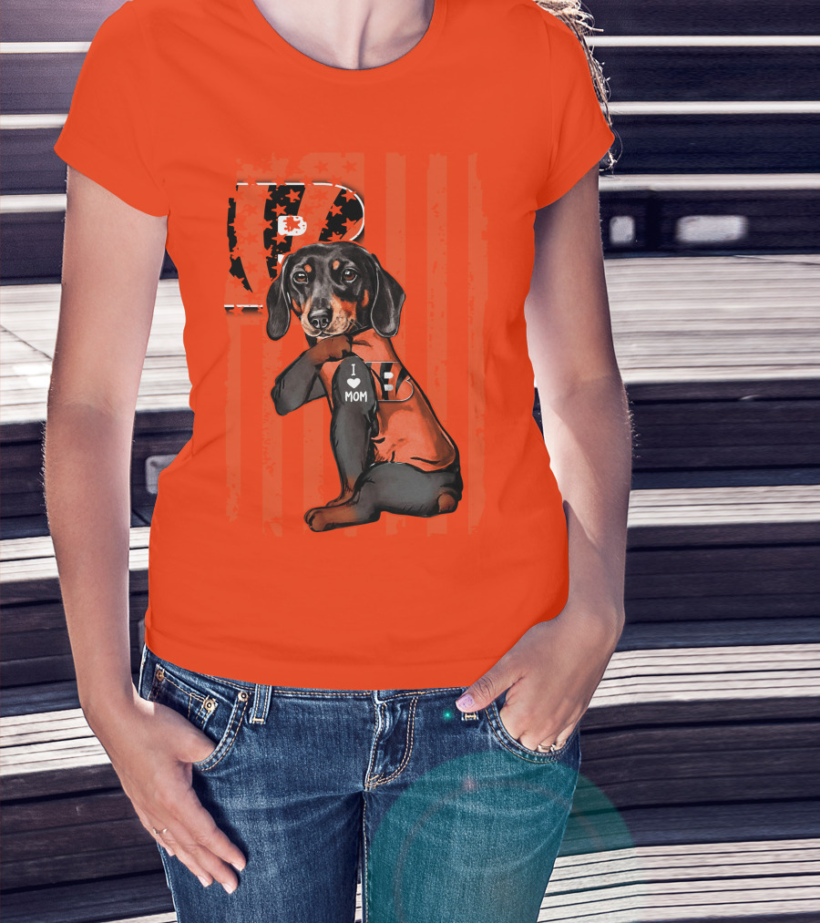 Dachshund Cincinnati Bengals Love I Heart Mom T-Shirt
