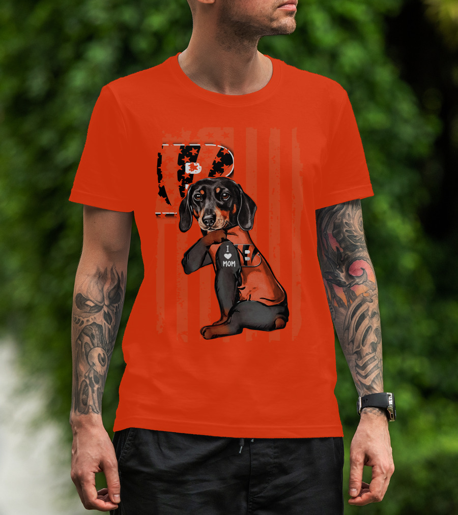 Dachshund Cincinnati Bengals Love I Heart Mom T-Shirt