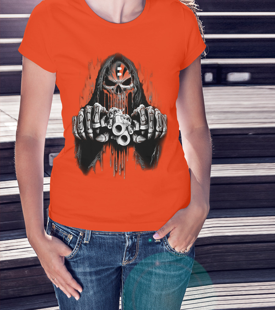 Cincinnati Bengals 41 Skeleton Skull With Guns T-Shirt
