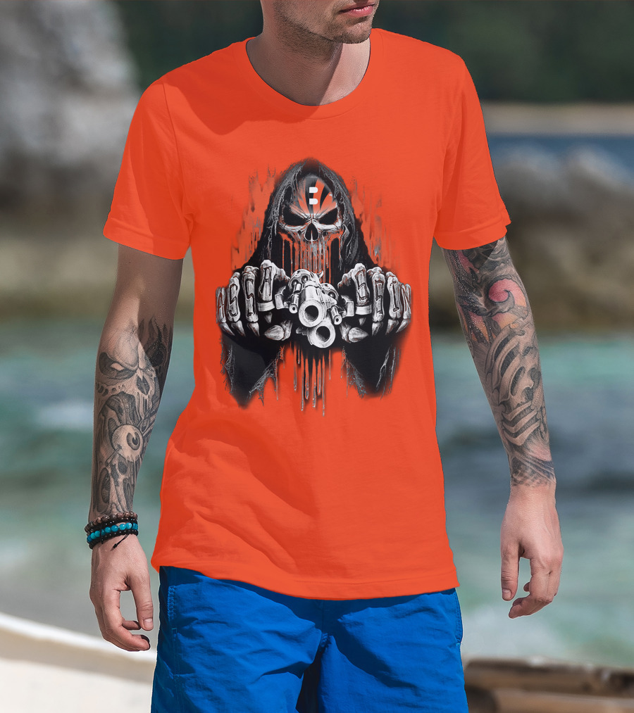 Cincinnati Bengals 41 Skeleton Skull With Guns T-Shirt