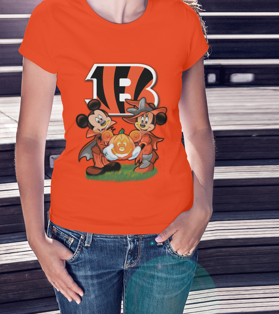 Cincinnati Bengals Halloween Mickey Minnie Pumpkin T-Shirt