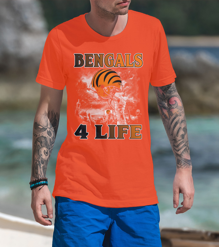 Bengals 4 Life Cincinnati Football Team Helmet Celebration T-Shirt