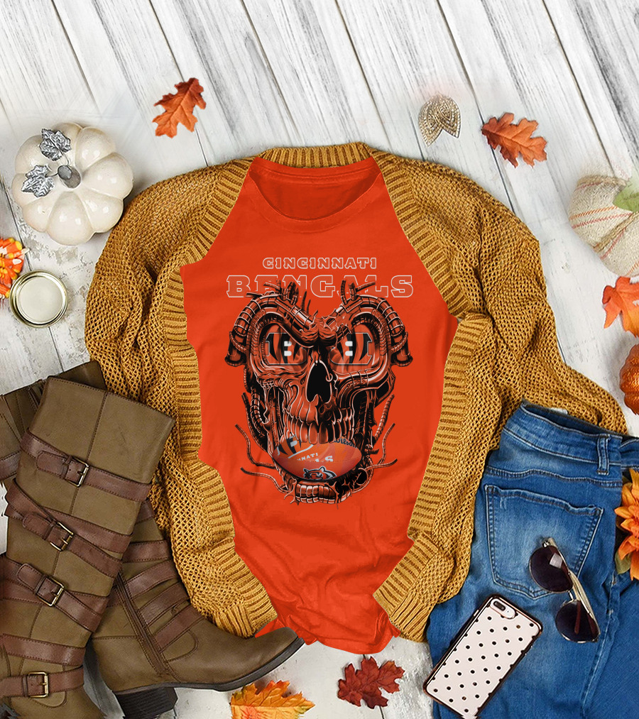CINCINNATI BENGALS Dragonskull Football T-Shirt