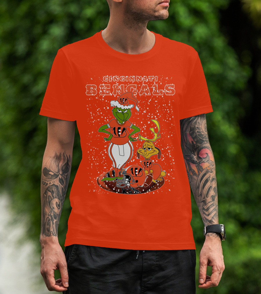 Cincinnati Bengals Grinch Holiday Football Mischief T-Shirt