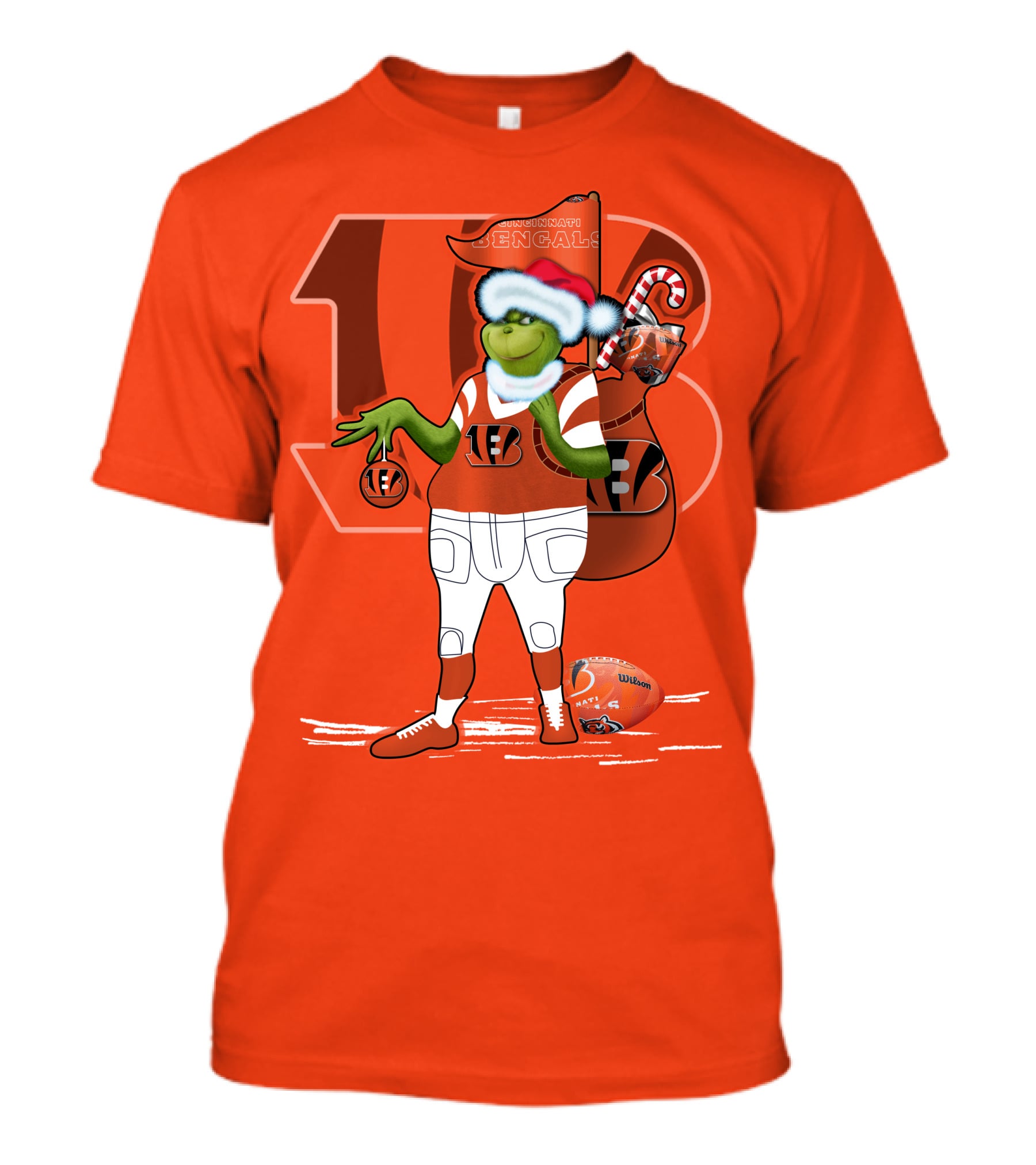 Cincinnati Bengals Grinch Christmas Football Santa Hat Orange T-Shirt