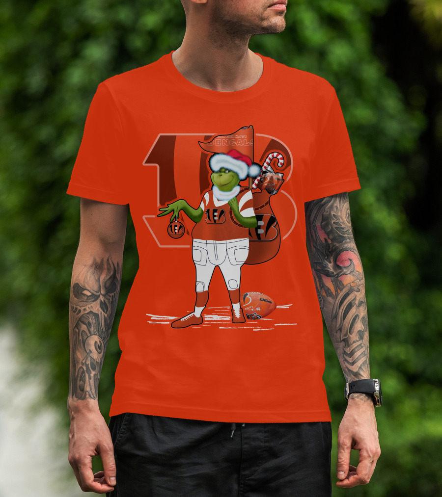 Cincinnati Bengals Grinch Christmas Football Santa Hat Orange T-Shirt