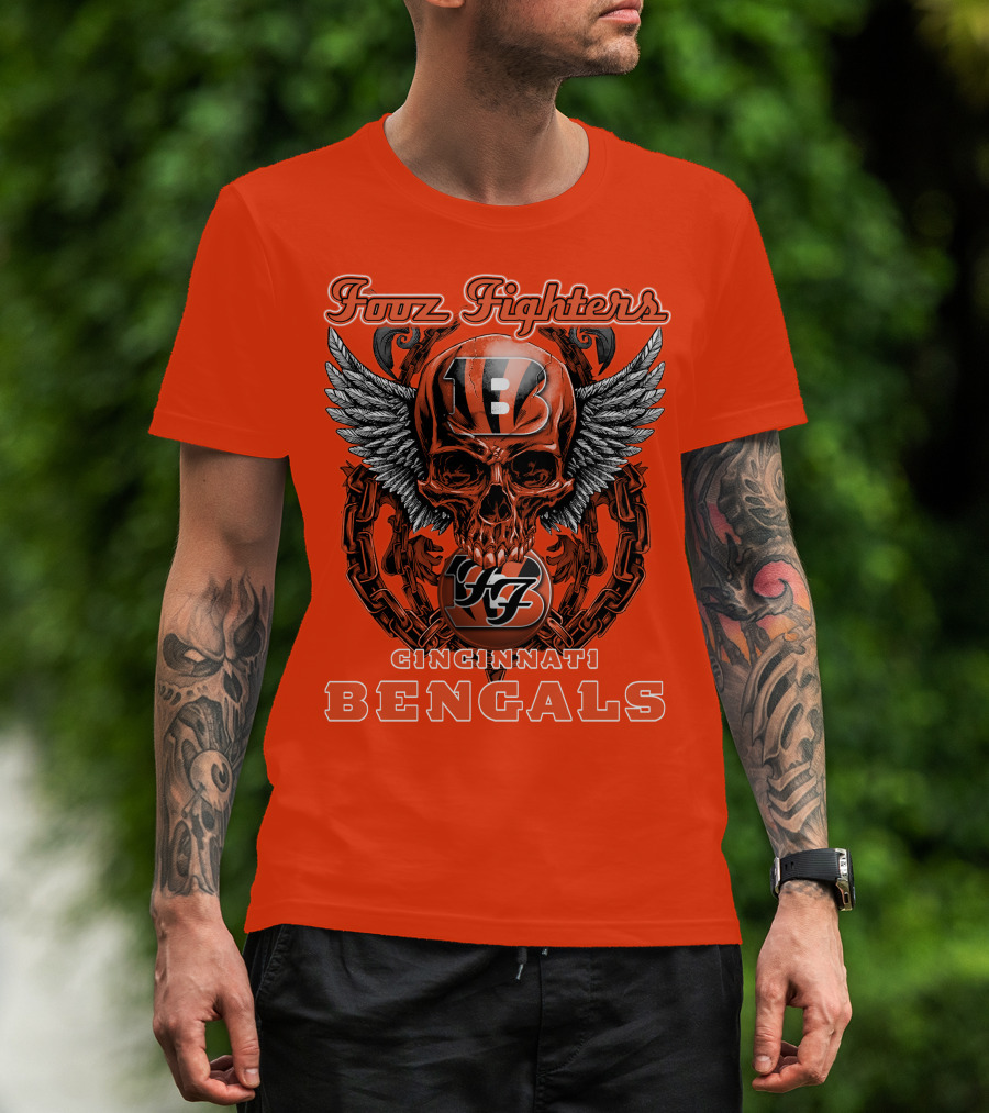 Foo Fighters Cincinnati Bengals Skull And Wings T-Shirt