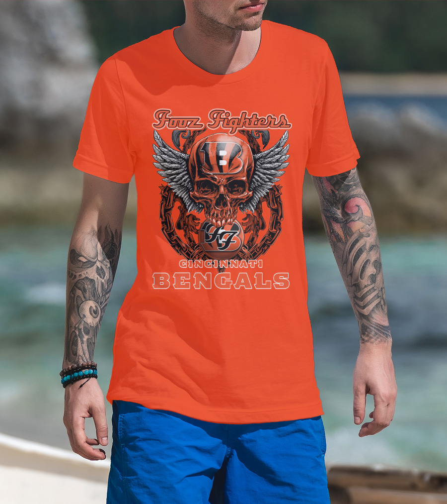 Foo Fighters Cincinnati Bengals Skull And Wings T-Shirt