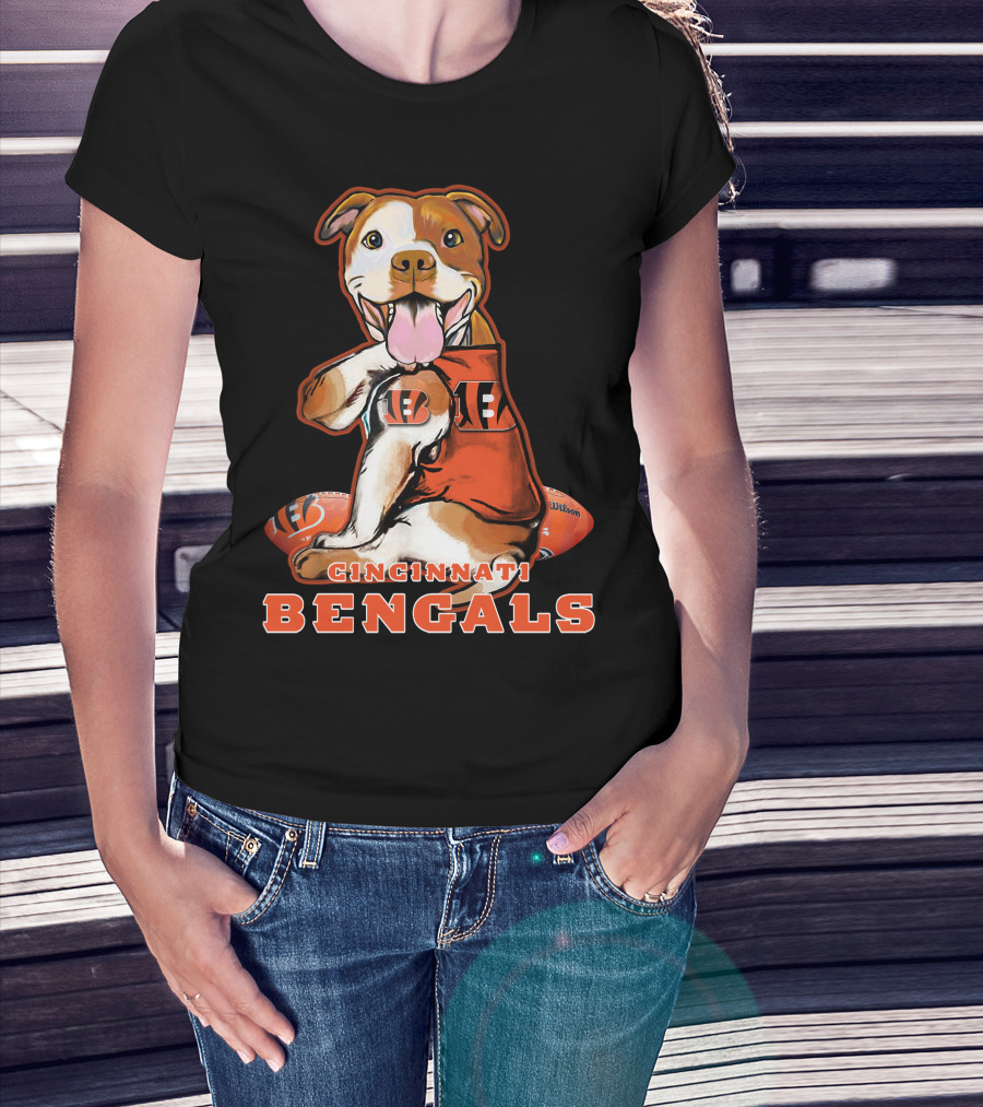CINCINNATI BENGALS Pittbull Mascot Football T-Shirt