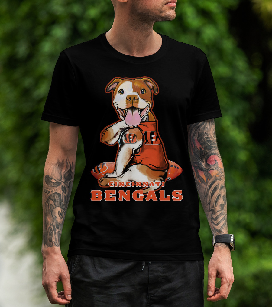 CINCINNATI BENGALS Pittbull Mascot Football T-Shirt