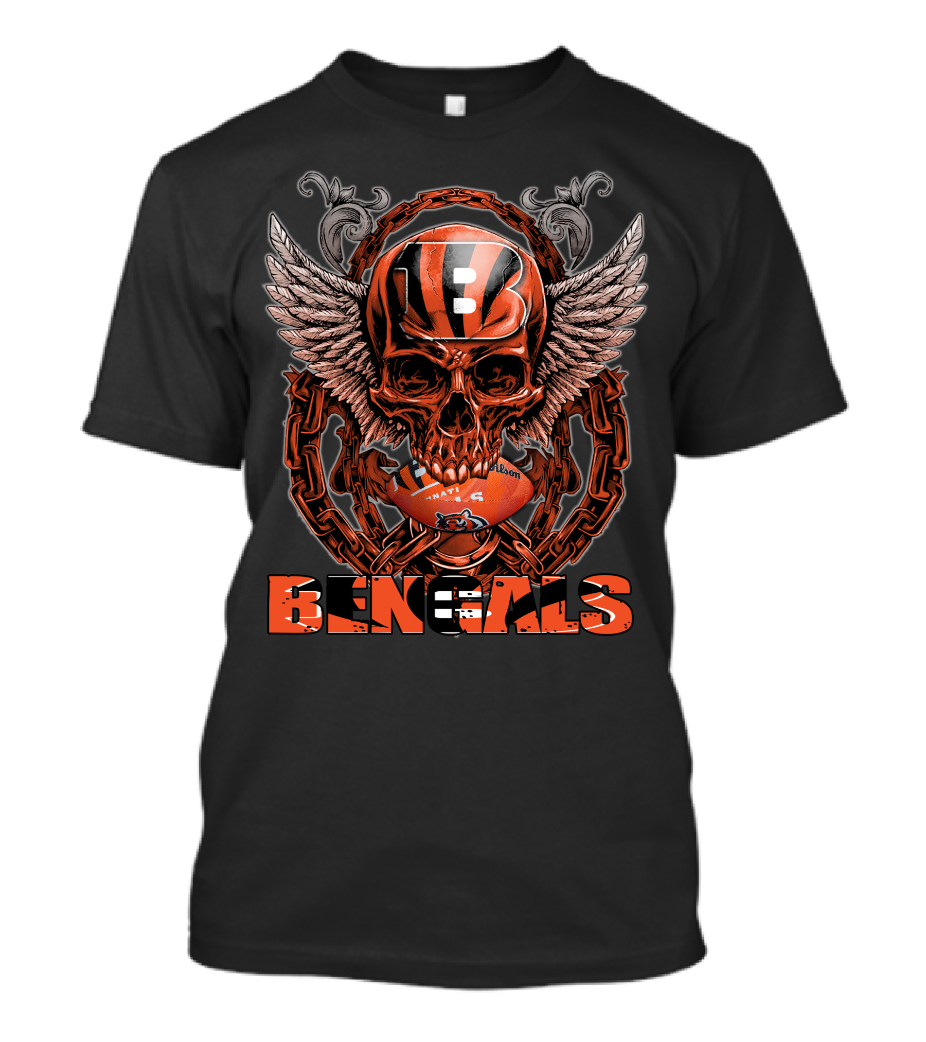 Cincinnati Bengals Winged Skull Football T-Shirt