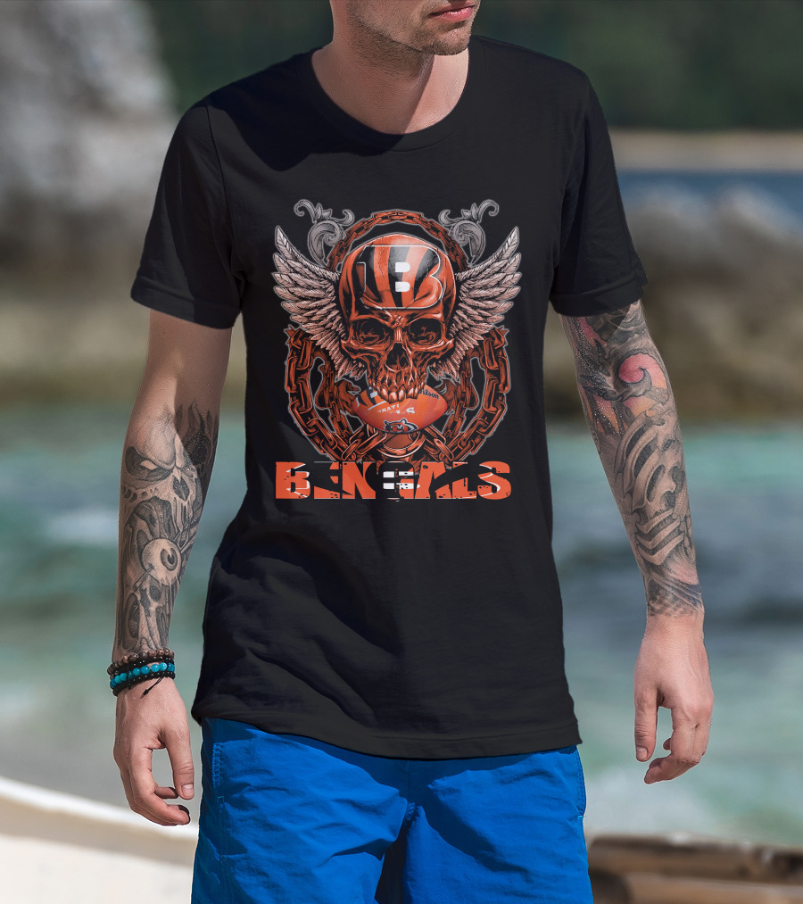 Cincinnati Bengals Winged Skull Football T-Shirt