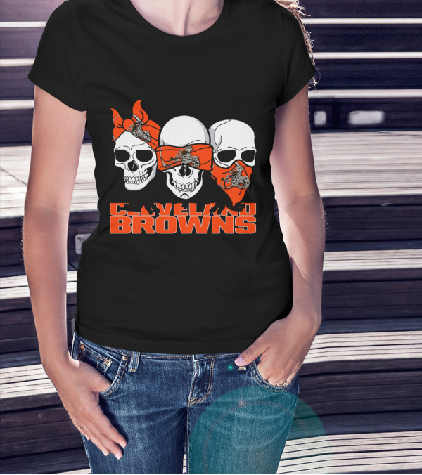 3 Skull CLEVELAND BROWNS Helmet Bandanas T-Shirt