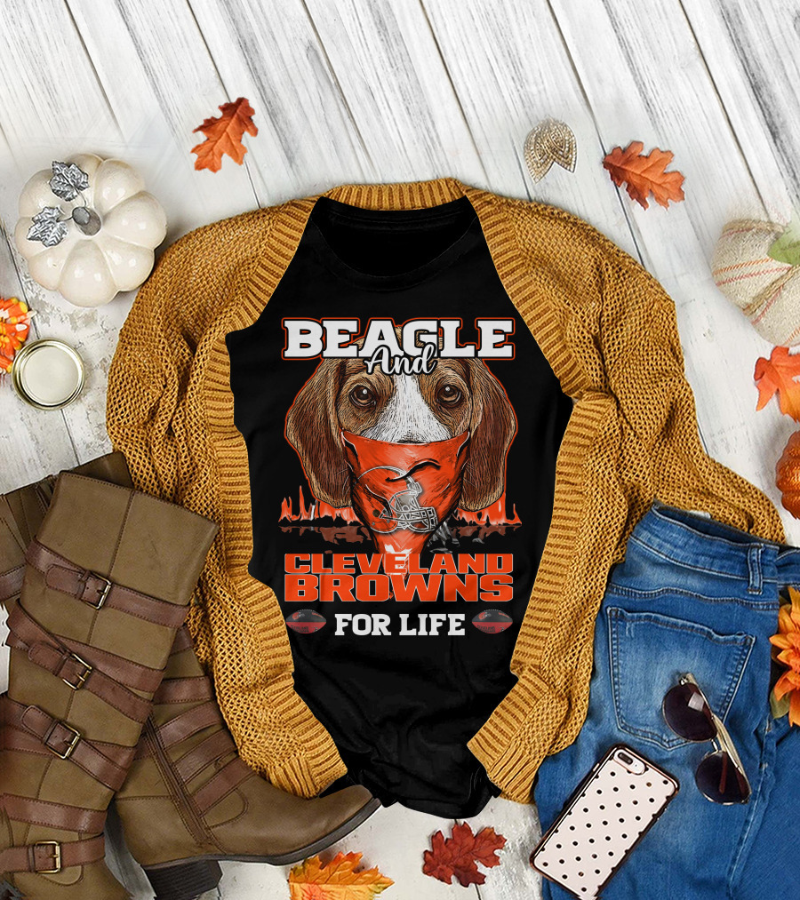 Beagle And Cleveland Browns For Life T-Shirt
