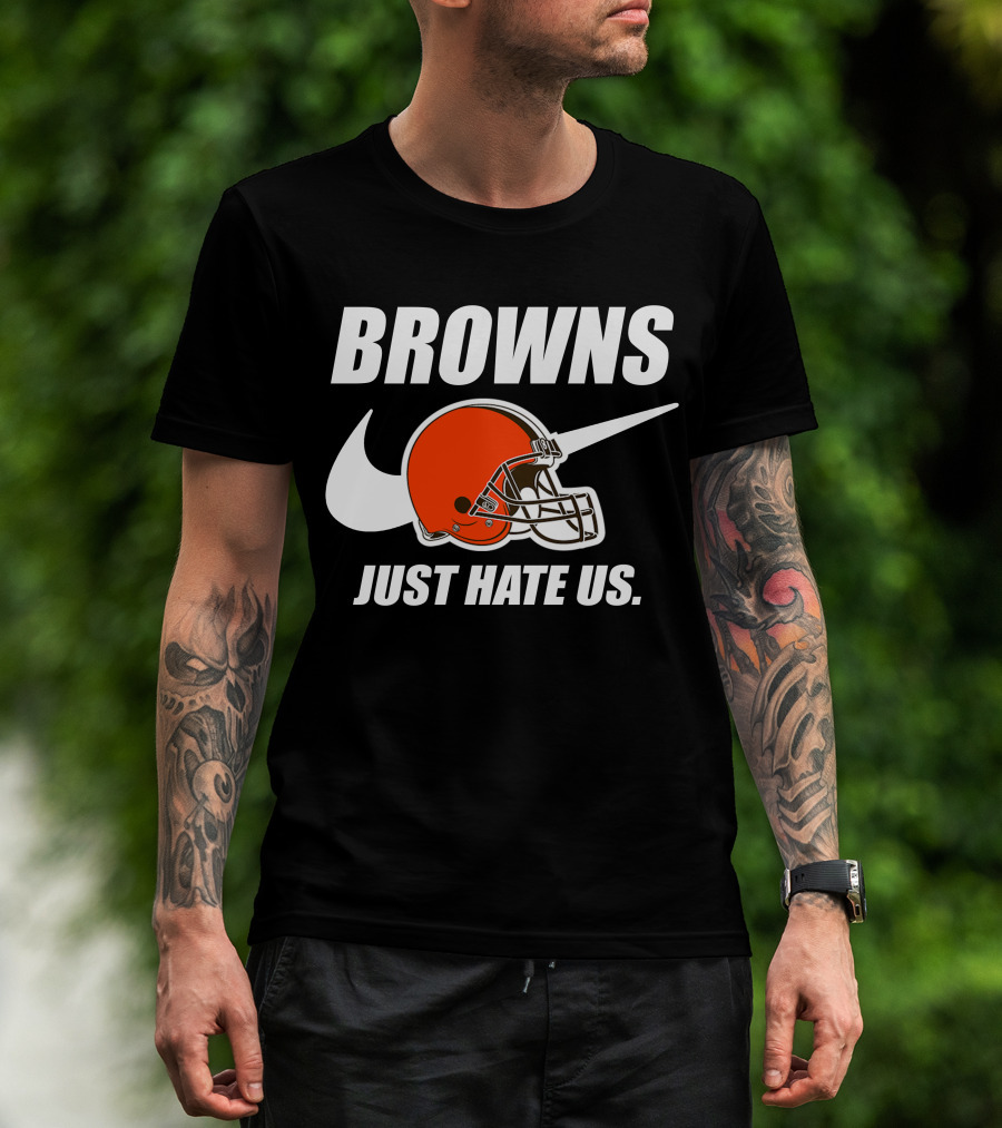 Browns Just Hate Us Cleveland Football Helmet T-Shirt