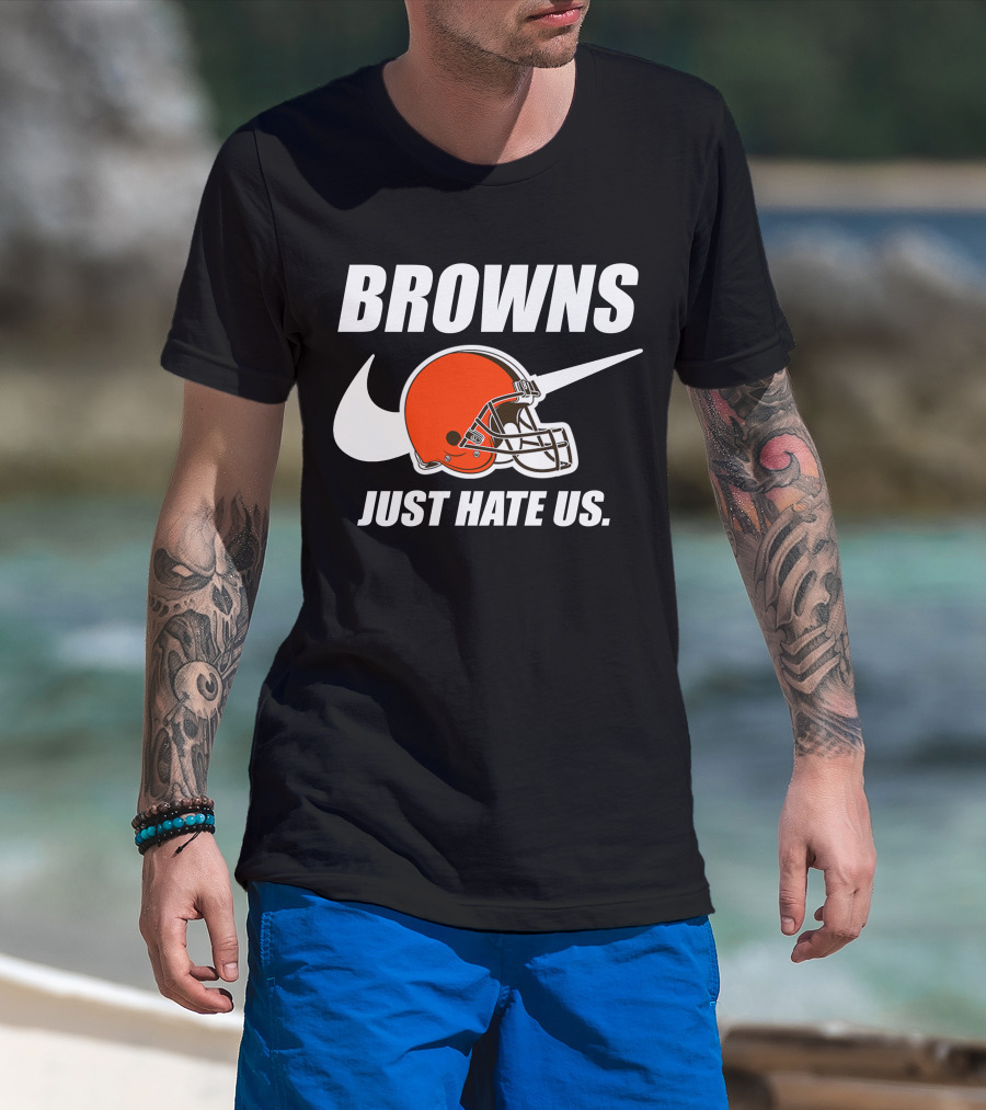 Browns Just Hate Us Cleveland Football Helmet T-Shirt